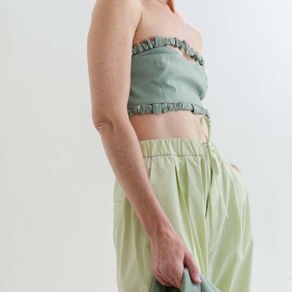 GANNI Women's Suiting Strapless Crop Top Green Bay 40 (8-10) NWT - Picture 2 of 11